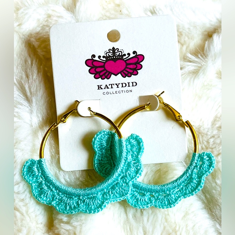 KATYDID green crocheted earrings NEW
